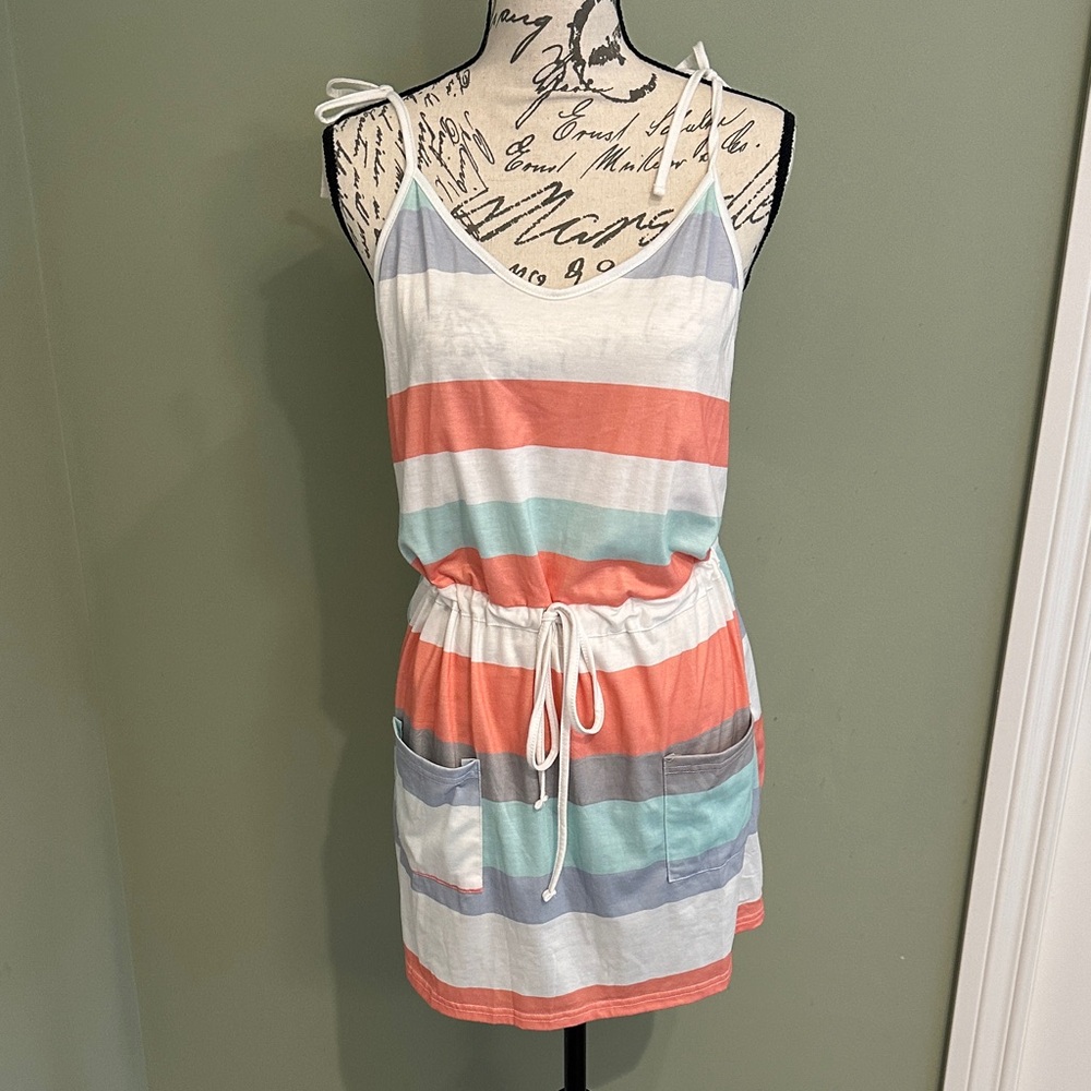 Striped Coral and Blue Mini Dress